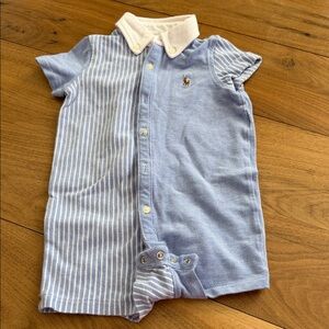 Ralph Lauren Light Blue and White Striped Kids Button Down Shirt